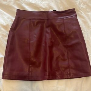 red leather mini skirt
